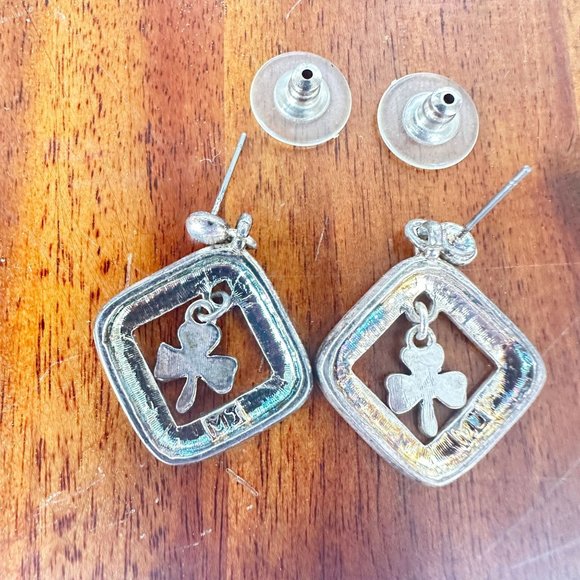 Vintage 80's Shamrock Earrings Handmade Dangle Posts St Patrick's Day Pa… - Picture 12 of 12